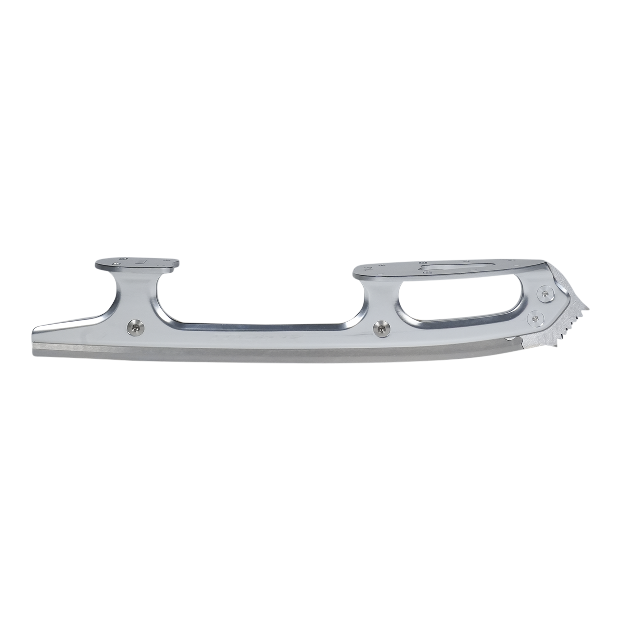 Chrome ice skate blade on a white background